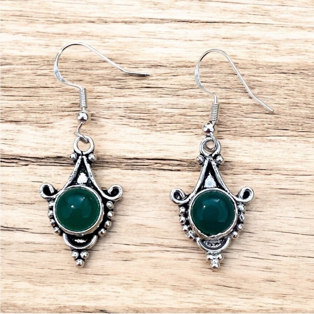 Green Onyx Silver Earrings